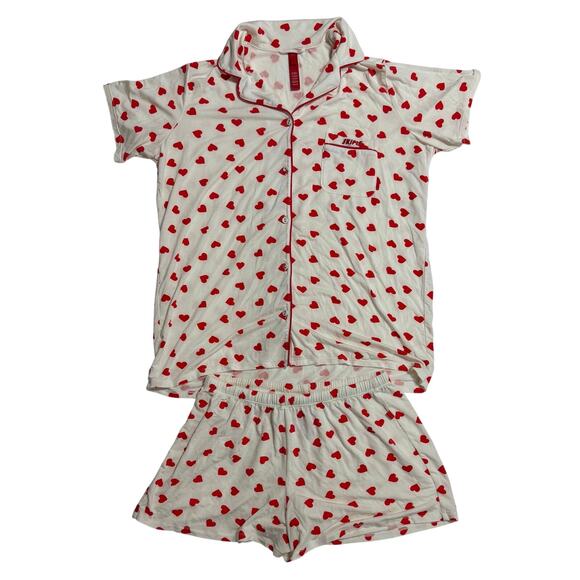 Skims Sleep Short Set Red Heart Button Front Top Pull on Short Small - Picture 4 of 5